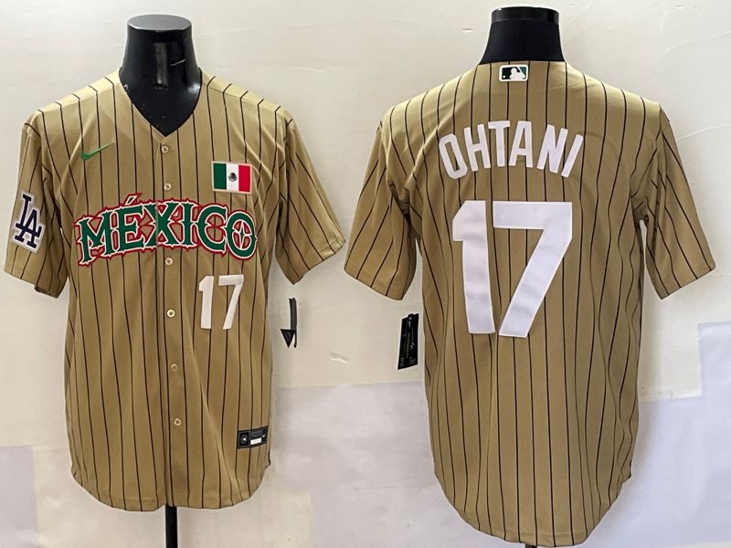 Men Los Angeles Dodgers #17 Ohtani Brown Stripe Mexico Joint Name 2025 Nike MLB Jersey style 46->los angeles dodgers->MLB Jersey